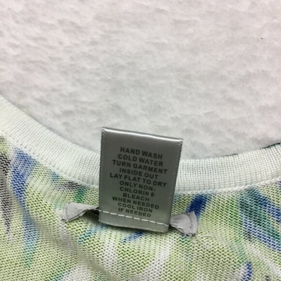 Cache Knit Top Sweater Sz XS Womans Green Blue Floral Knit Studded Short Sleeve - Picture 7 of 13